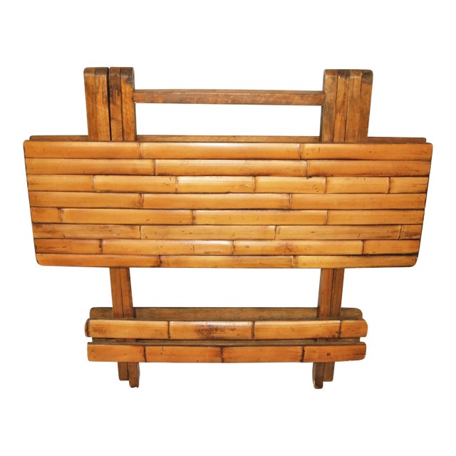 Mid Century Folding Natural Bamboo Side Table For Sale