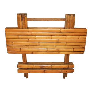 Mid Century Folding Natural Bamboo Side Table