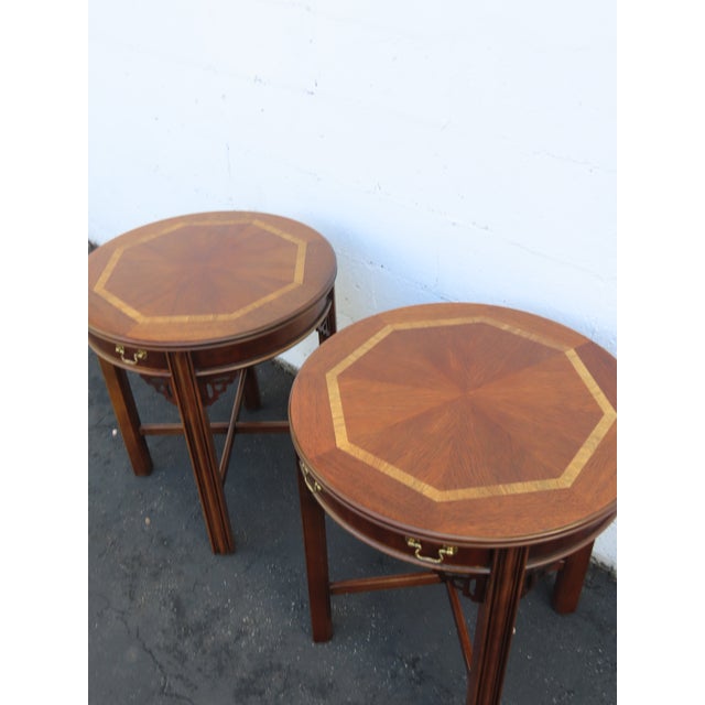 Hollywood Regency Lane Hollywood Regency Inlay Side End Tables a Pair 3739 For Sale - Image 3 of 18