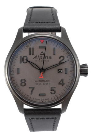 Alpina Startimer Pilot 44mm Al-525gg4fbs6 Grey Dial Leather Strap Steel Watch