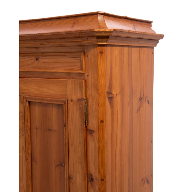 Scandinavian Single Door Pine Wardrobe Pagoda Crown Bun Feet Two Keys Original Condition 1880s For Sale - Image 13 of 15