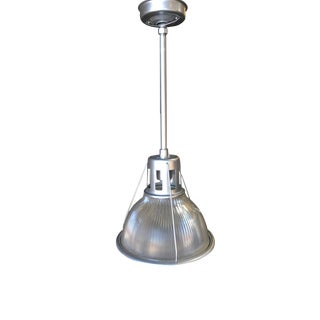 Silver Colored Industrial Ribbed Pendant Lamp by Holophane For Sale