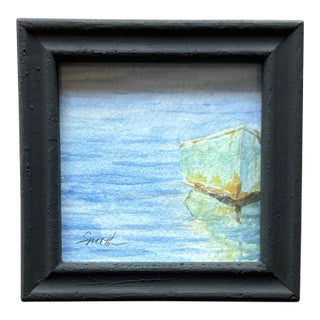 “Dockside” Framed Original Watercolor Miniature Painting by Nancy Smith For Sale