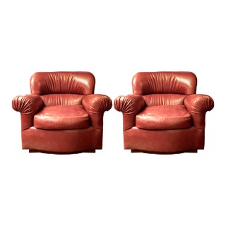 Cameron for Holly Hunt Roll Arm Leather Club Chairs - A Pair For Sale
