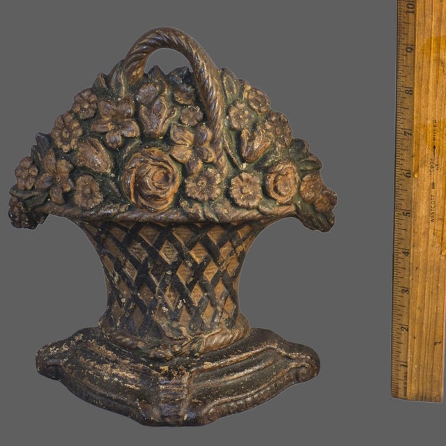 Metal Antique Cast Iron Multi Flower Basket Doorstop Numbered For Sale - Image 7 of 9