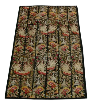 1920s Antique Floral Design Part Silk Needlework Rug