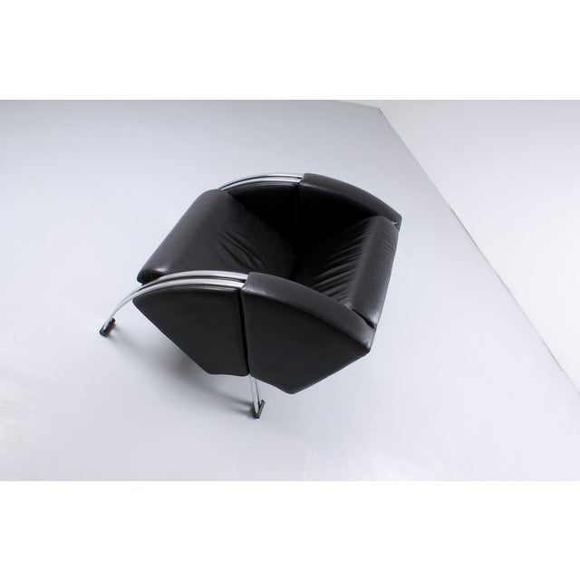 Postmodern Black and Chrome Leather Easy Chair by Young, 1980s For Sale - Image 16 of 18