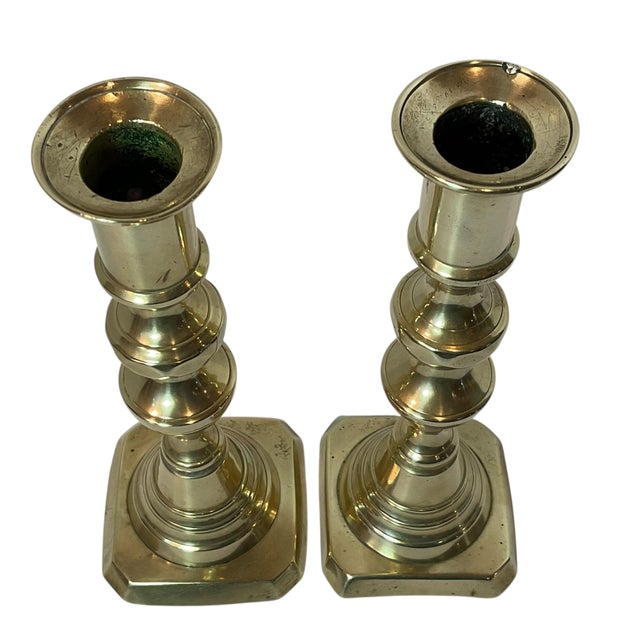 Antique English Beehive Brass Ejector Candlesticks - A Pair For Sale - Image 14 of 15