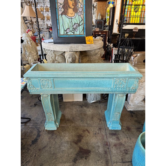 1930s Rare Monumental Gladding McBean Turquoise Glazed Architectural Terra Cotta Planter For Sale - Image 10 of 12
