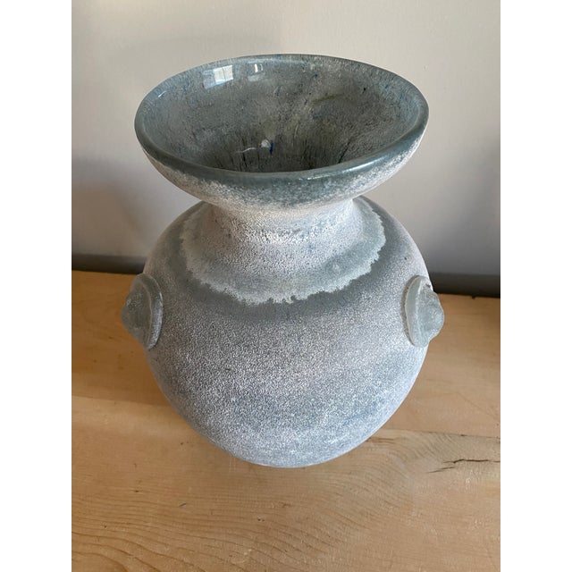 Canedese Italian Murano Glass Vase or Roman style in Scavo technique glass with applied lion head prunts.