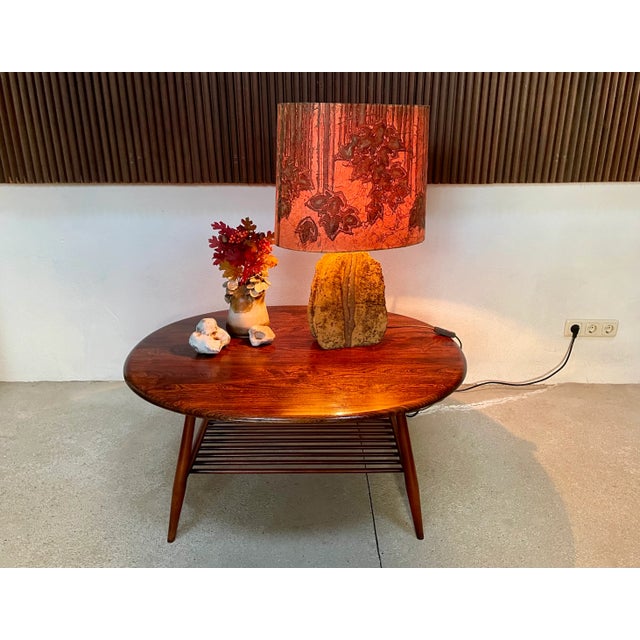 German Sculptural Ceramic Art Table Lamp With Batik Shade, 1960s For Sale - Image 9 of 18