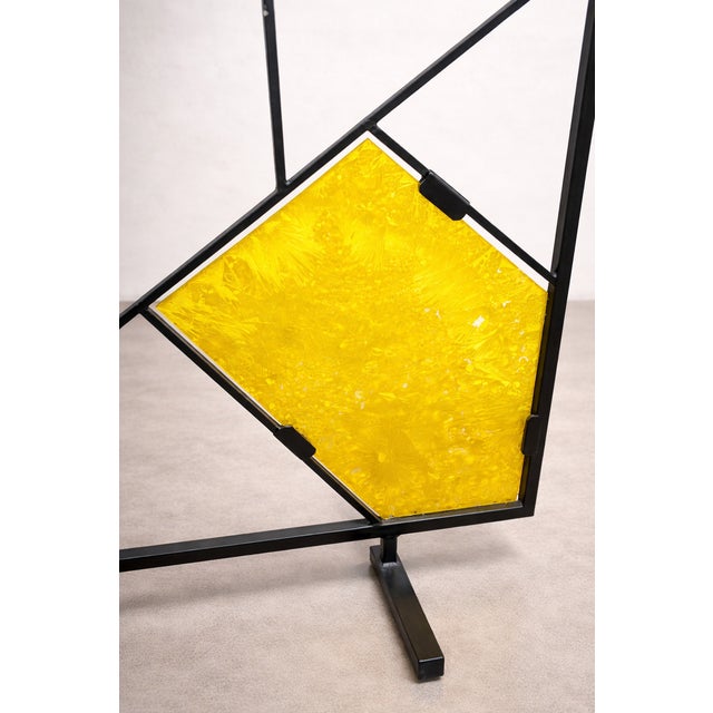 Yellow Mid-Century Modern Geometric Room Divider with Textured Colored Glass, 1970s For Sale - Image 8 of 16