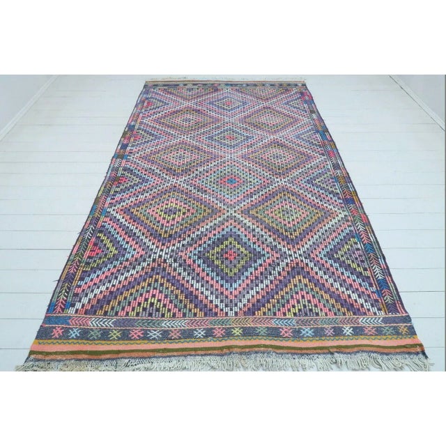 Diamond Designed Vintage Turkish Kilim Rug - 65"x110" For Sale - Image 13 of 13