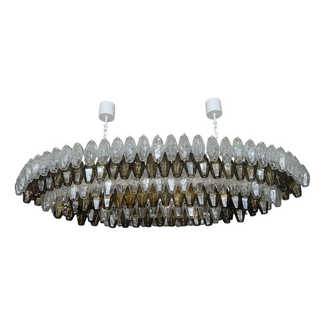 1980s Grey & Crystal Murano Glass Poliedri Chandelier For Sale