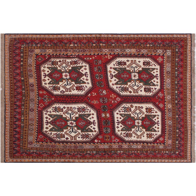Shabby Chic Shabby Chic Soumak Rust/Ivory Wool Rug - 6'2'' X 8'0'' For Sale - Image 3 of 10