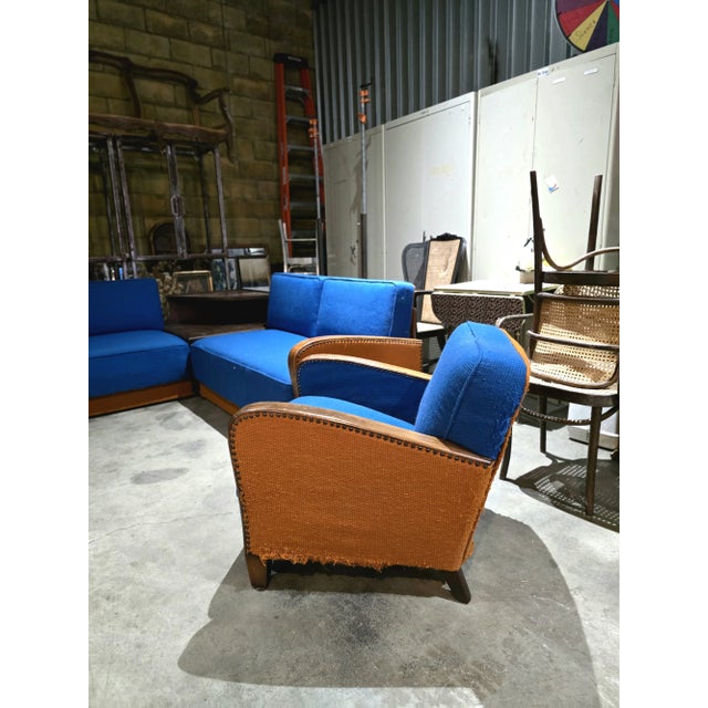 Royal Blue 1940s Custom Schlaraffia Furniture Sectional Daybed and Chairs Living Room Set | Imported From Germany For Sale - Image 8 of 9