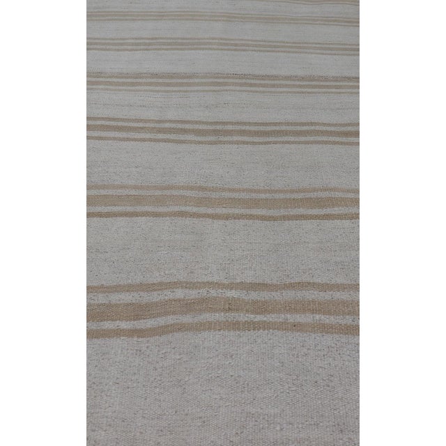 Mid 20th Century Vintage Turkish Kilim Gallery Runner in Beige & Cream Striped Design 3'10 X 10'4 For Sale - Image 5 of 12