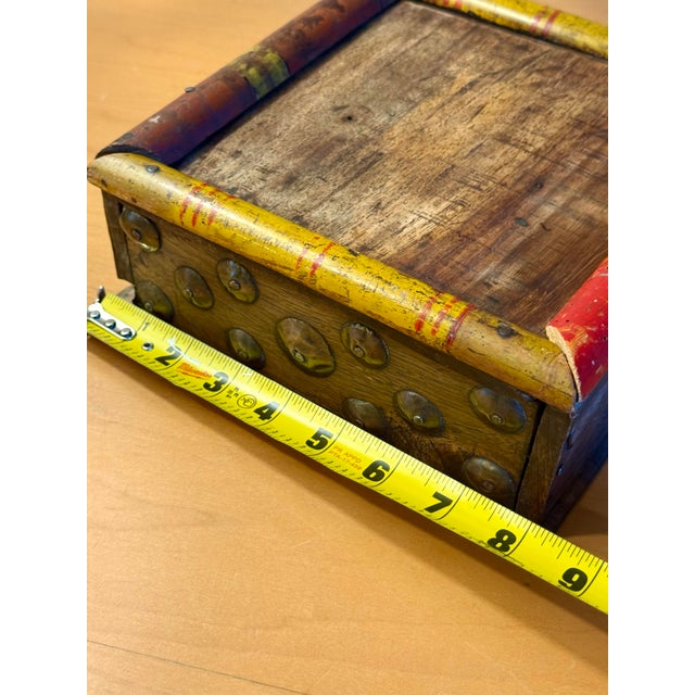 19th Century Antique Indian Polychrome Wood & Brass 4-Compartment Spice Box For Sale In Seattle - Image 6 of 11