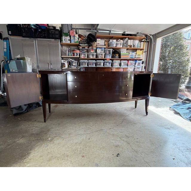 Bowmont Server designed by Barbara Barry for Henredon. Dark walnut is set off by a scalloped ebony inlay pattern on the...