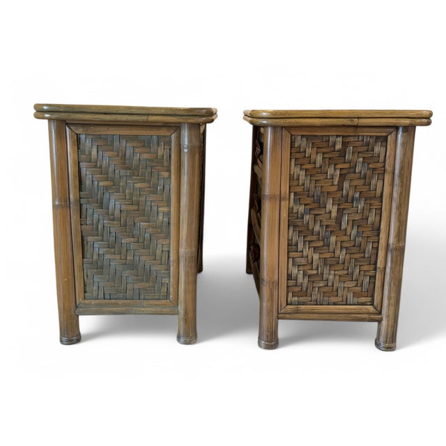 Late 20th Century Vintage Coastal Rattan & Bamboo Nightstands - A Pair For Sale - Image 5 of 12