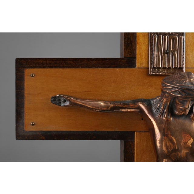 Belgian Crucifix in Oak and Copper, 1920 For Sale - Image 9 of 13