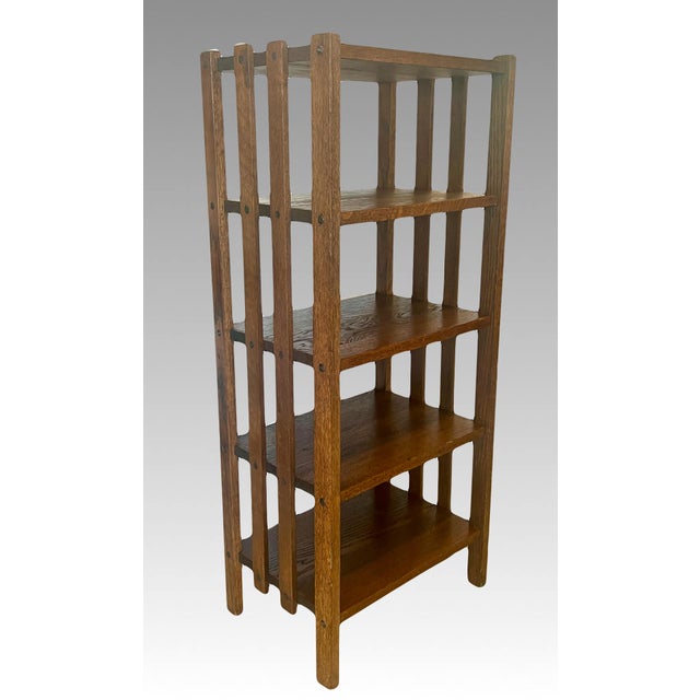 Stickley Antique Mission / Arts and Crafts Style Oak Five Shelf Open Bookcase or Shelving, Double Sided For Sale - Image 4 of 11