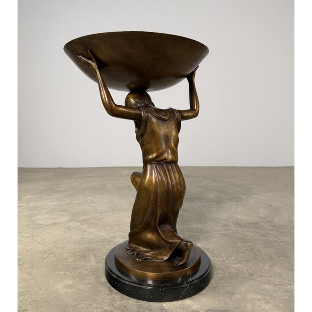 Bronze Female Figure, Centerpiece Bowl / Tray on Marble - 21” H For Sale - Image 9 of 10