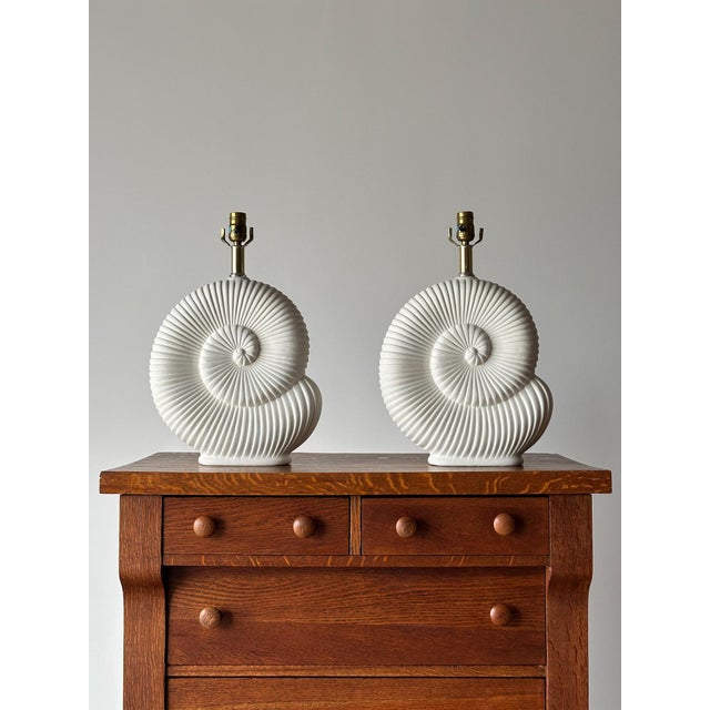 Vintage Plaster Nautilus Table Lamps, Pair For Sale - Image 15 of 16