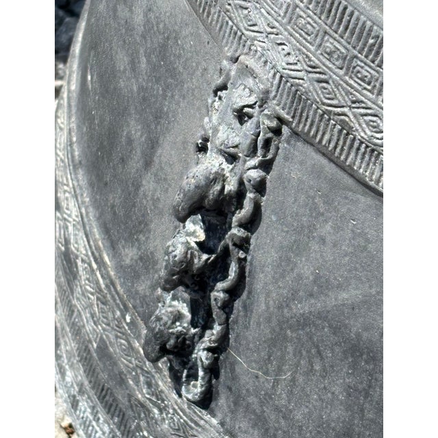 Pair of Asian Rain Drum Tables Patinated Bronze Style Finish . Tables have Frogs on Top of each Table .