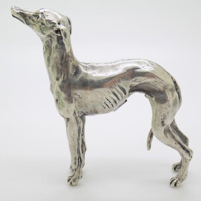 1970s Vintage Italian Handmade Genuine Silver Large Greyhound Dog Figurine Sculpture, Made in Tuscany (Arezzo, Italy)) For Sale - Image 5 of 13