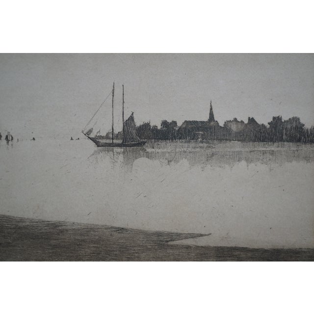 Black Antique John Octavius Anderson Panoramic Sailboat Village Seascape Etching 20" For Sale - Image 8 of 9