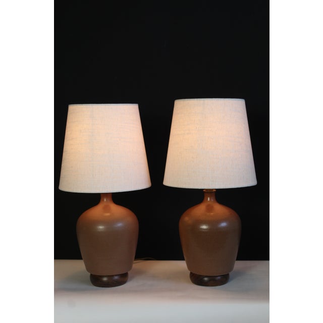 Taupe Mid 20th Century French Ceramic Lamps - a Pair For Sale - Image 8 of 9