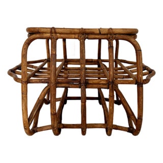 Vintage Bent Rattan Side Table with Smoked Glass For Sale