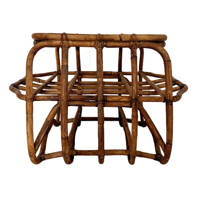 Vintage Bent Rattan Side Table with Smoked Glass For Sale