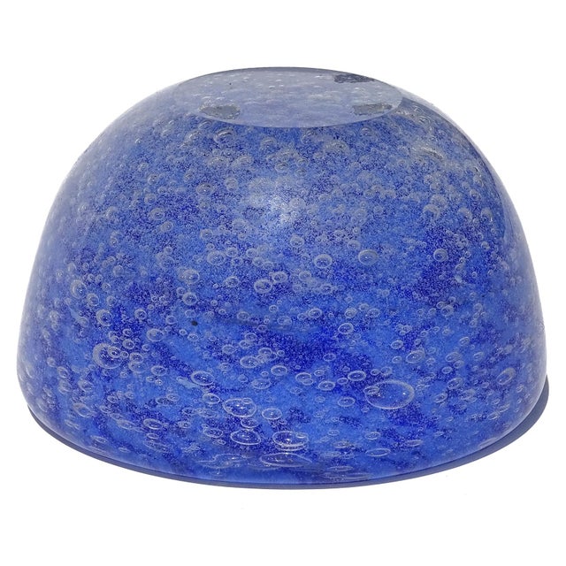 Mid 20th Century Vintage Murano Italian Art Glass Miniature Cobalt Blue Pulegoso Bubble Technique Bowl Vide-Poche For Sale - Image 5 of 5