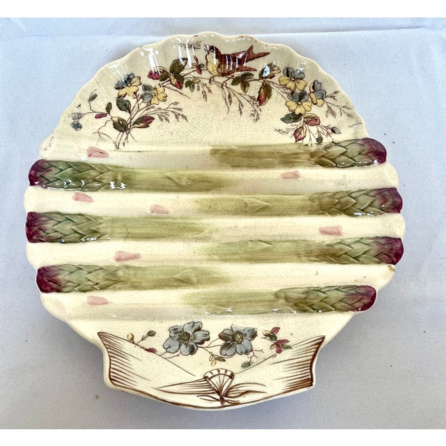 Ceramic 1890s English Majolica Shell Shape Asparagus Plate For Sale - Image 7 of 12