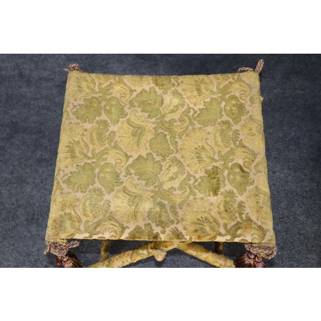 Pair English Folding X Benches in Damask Upholstery For Sale - Image 4 of 9