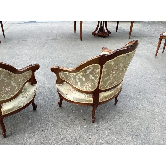 Light Pink Pair French Bergères Chairs W/Silk Upholstery For Sale - Image 8 of 9