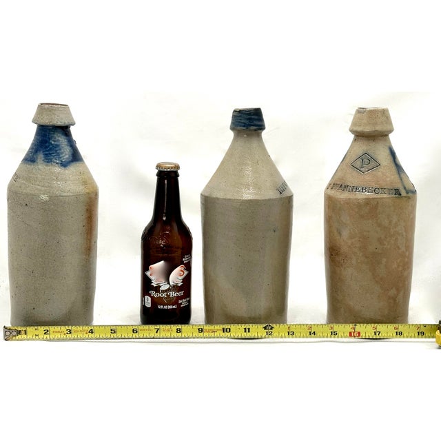 Collection of 3 Exceptionally Nice Large Antique American Blue Decorated Stoneware Beer & Ale Bottles - Circa 1870s For Sale - Image 12 of 12