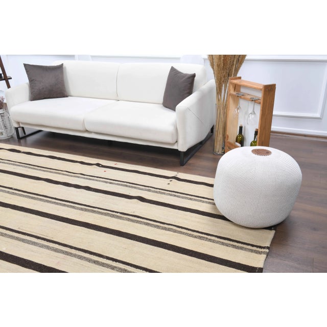 Vintage Turkish Hand-Knotted Wool Cotton Beige Kilim Area Rug For Sale - Image 4 of 11