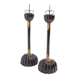 Pair of Japanese Black Lacquered Altar Sticks, C. 1800's For Sale