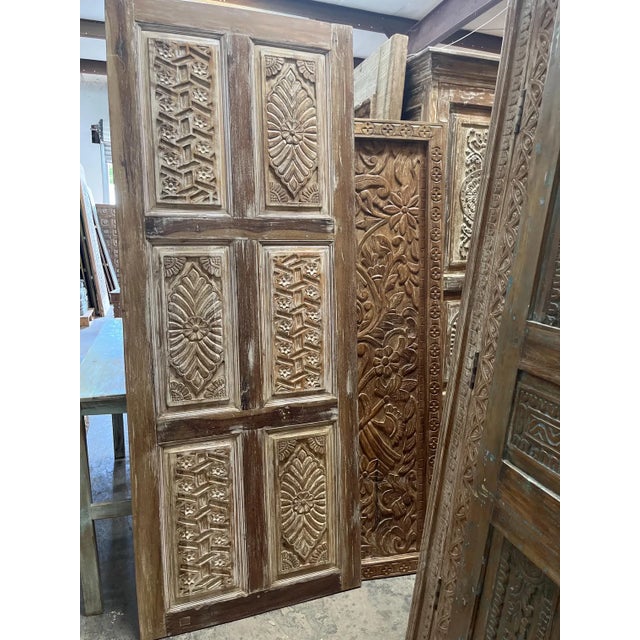 Antique Hand-Carved Floral Wood Door | Reclaimed Single Sliding Barn or Hinged Door 82 For Sale - Image 4 of 6