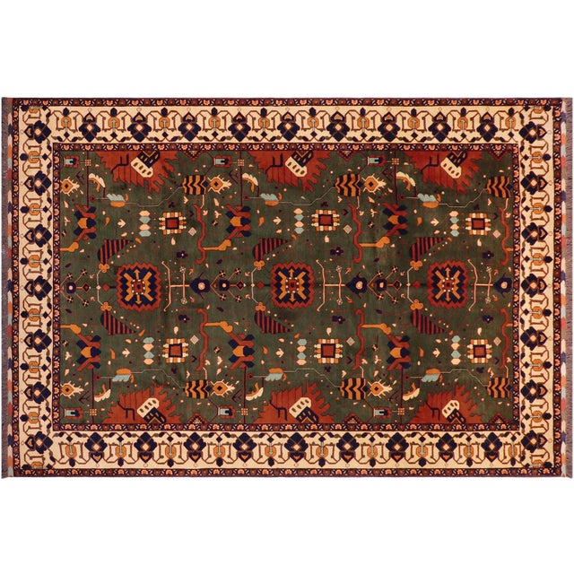 Tribal Kargahi 1980's Green/Beige Wool Rug - 9'1'' X 12'6'' For Sale - Image 10 of 10