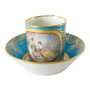 18th Century French Vincennes Sevres Bleu Celeste Coffee Can Cup & Saucer