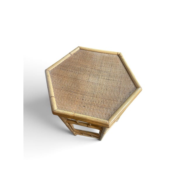 Beautiful blonde bamboo table with sea grass top. A nice addition to your British colonial or coastal room . Very sturdy.