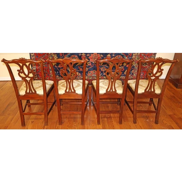Brown 1980s Set of 10 Kittinger Mahogany Chippendale Dining Chairs With Gold Damask Fabric For Sale - Image 8 of 18