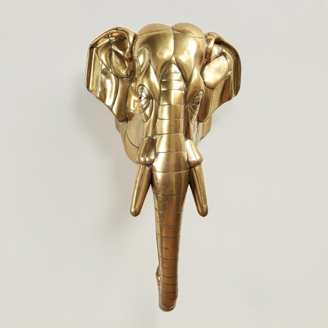 Mid-Century Modern Mid Century Brass Elephant Head Sculpture For Sale - Image 3 of 10