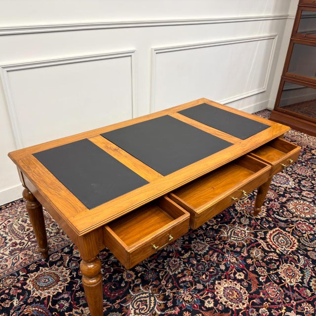 Classic English Writing Desk Black Leather For Sale - Image 13 of 18