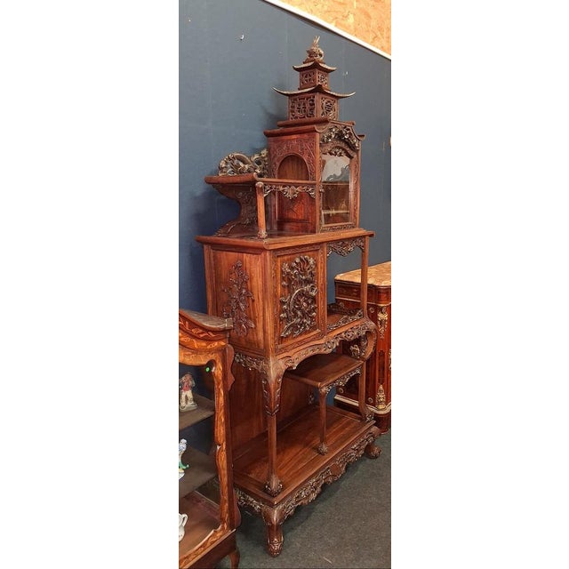 Important Japanese-Style Carved Wooden Display Cabinet Far Eastern Work, Late 19th Century – Japonisme Period A...