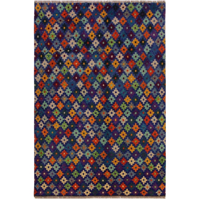 Blue 1990s Contemporary Tribal Balouchi Blue/Orange Wool Rug - 4'9 X 6'6 For Sale - Image 8 of 8
